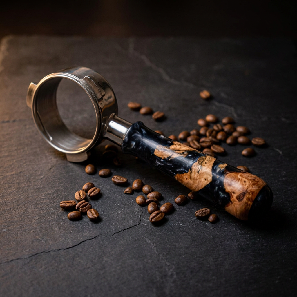 Black Resin & Wood 54mm Bottomless Portafilter — thumbnail 4