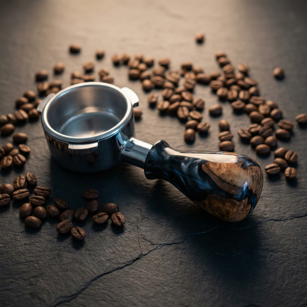 Black Resin & Wood 54mm Bottomless Portafilter — thumbnail 5